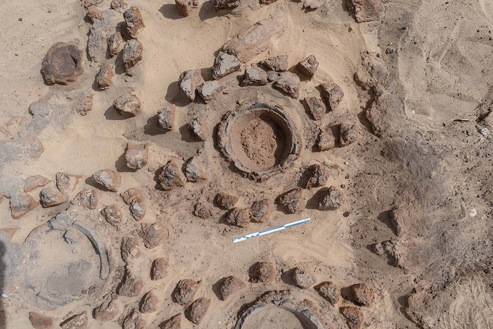 remains of pottery photogrpahed from above, showing evidence of burning