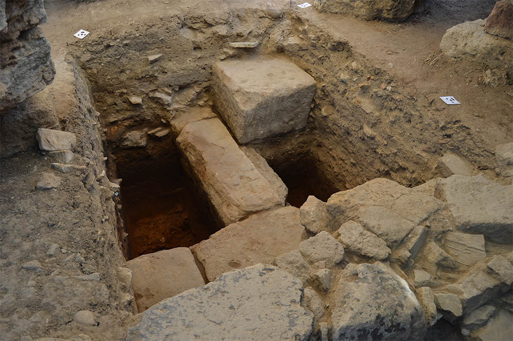 overhead view of a trench on the excavation site. 