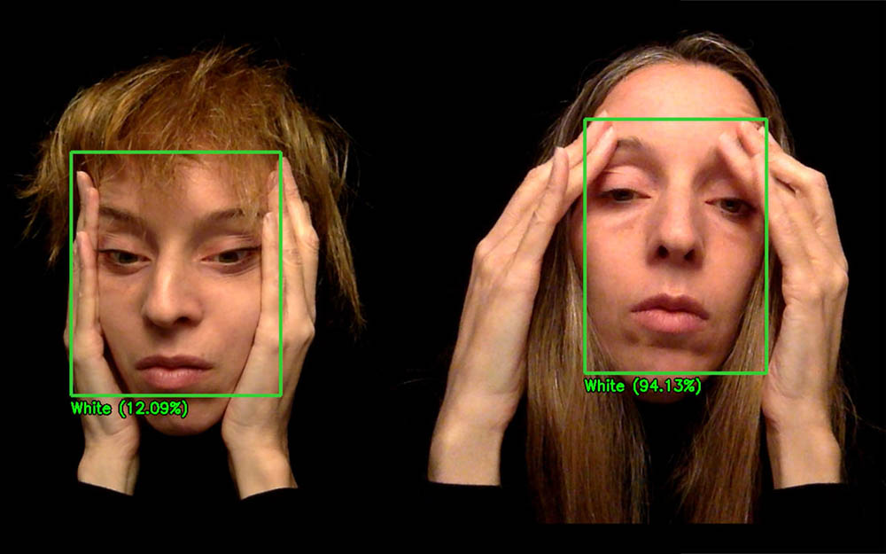 Screen shot of people using facial recognition systems.