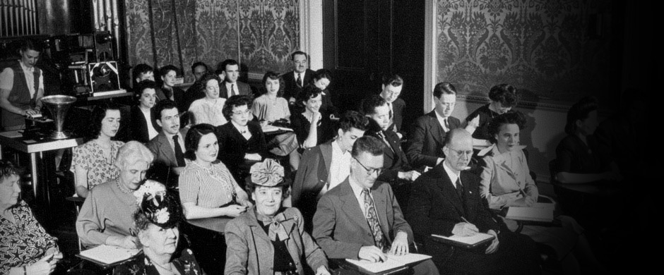 Historical photo of Institute students at the Carlyle Hotel