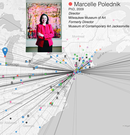 Map of the Institute's alumni indicating a vast network.